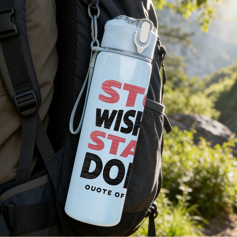 1PC Stop Wishing Start Doing Text 750ml Color Plastic Sports Water Bottle Leakproof Flip Straw Lid Suitable for Sports Office Home Use