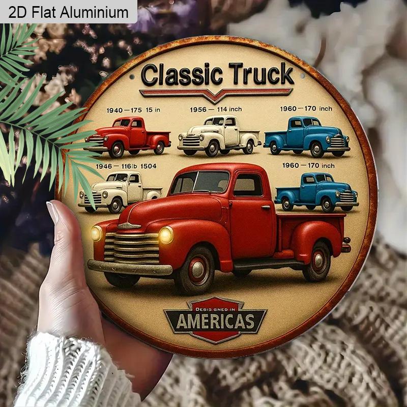 2D Flat 1pc Vintage Classic Truck Aluminum Decoration Plaque, Colorful Classic Truck Pattern Signs, Garage Decor, Workshop Decor and Farmhouse Decor