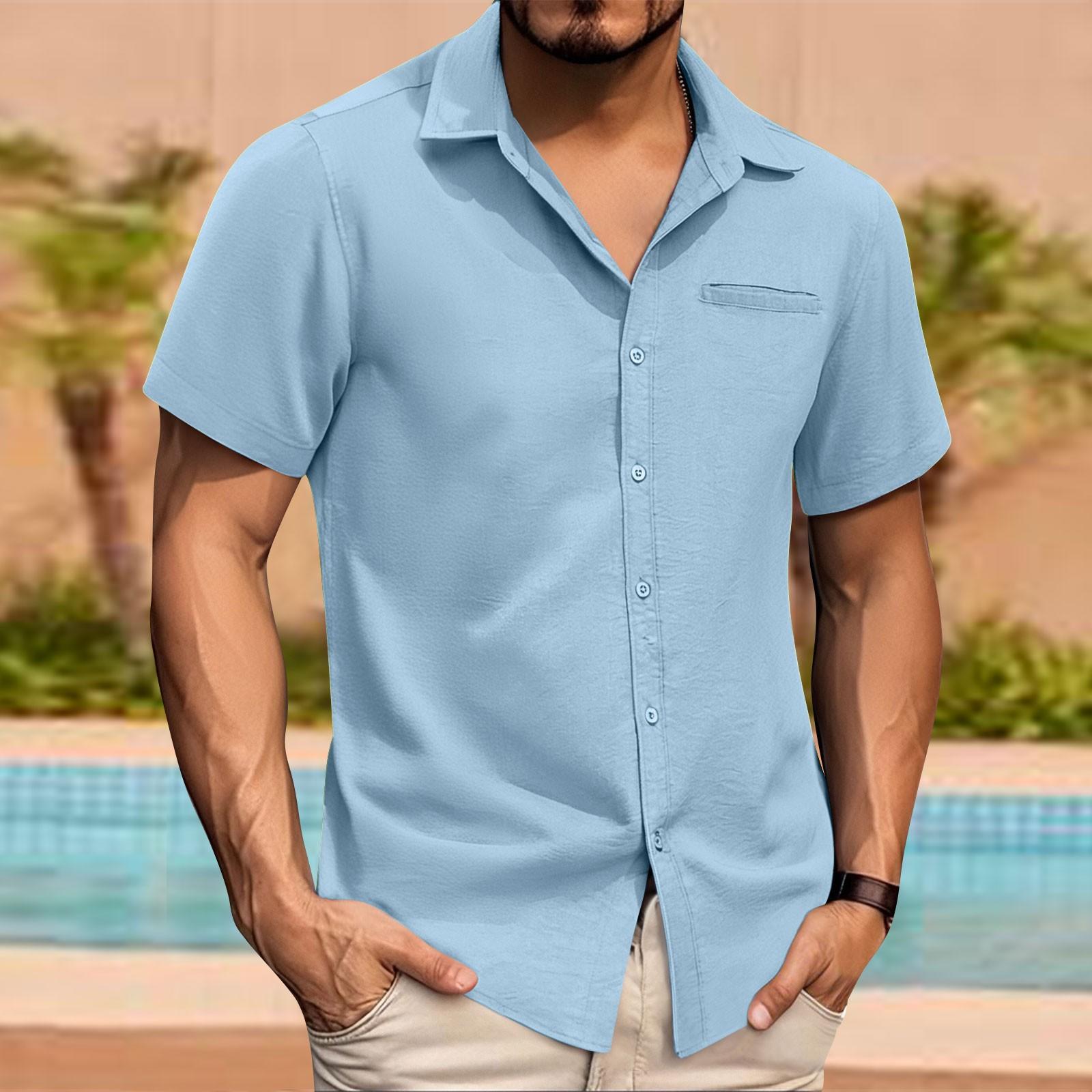 

Mens Casual Shirt Short Sleeve Button Down Shirt Summer Beach Shirts L