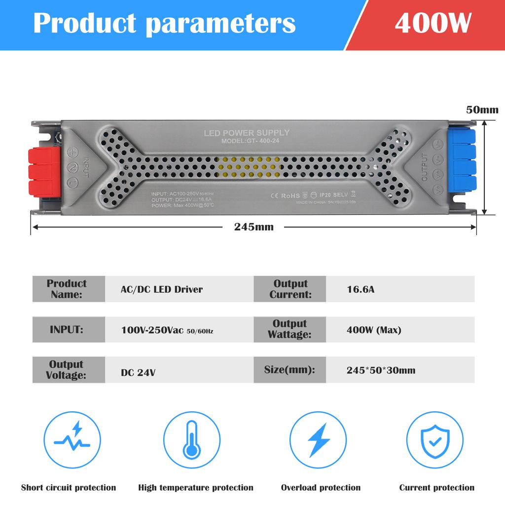 Ultra Thin Lighting Transformer 110V 220V To 12V 24V 60W 100W 200W 300W 400W Heat Dissipation Power Supply For LED Strip Adapter