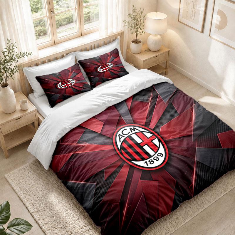 Bedding Set 1 Duvet Cover 2 Pillowcases AC Milan Print Bedroom Home Decoration