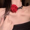 Black Rose Lace-Up Choker Necklace and Clavicle Chain - Elegant Spring/Summer Accessory.