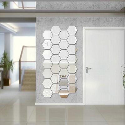 12Pcs Hexagonal Mirror Wall Sticker Background Removable Stereo Decal Home Decor