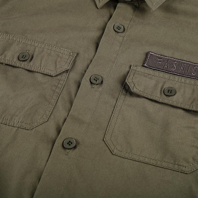 Camisa militar casual masculina de primavera e outono, camisa de manga comprida de algodão puro, camisa de tamanho grande para homens
