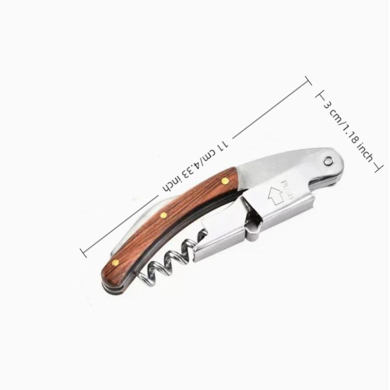 Herramienta Plegable Portátil de Madera y Acero Inoxidable Cuchillo Sacacorchos Abrebotellas de Vino Tinto Herramienta Multifuncional para Exteriores Accesorios de Bar