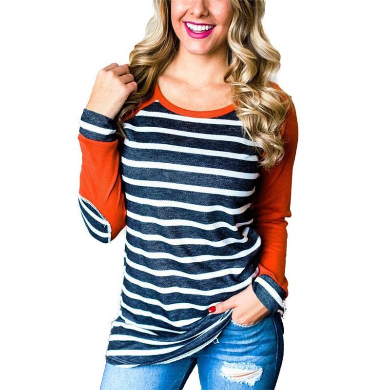 Striped Autumn New Stitching Round Neck Longsleeved Tshirt Bottoming Shirt