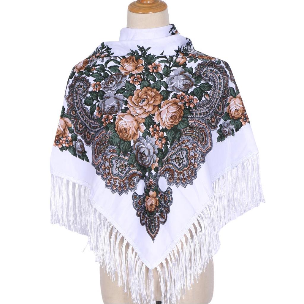 Women's Retro Ethnic Print Tassel Shawl and Headscarf