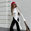 Damen Frühling und Sommer Neue Persönlichkeit Unregelmäßig Gestrickt Schlanke Damen T-Shirt Im Inneren Der Langen Ärmeln Bottoming Shirt