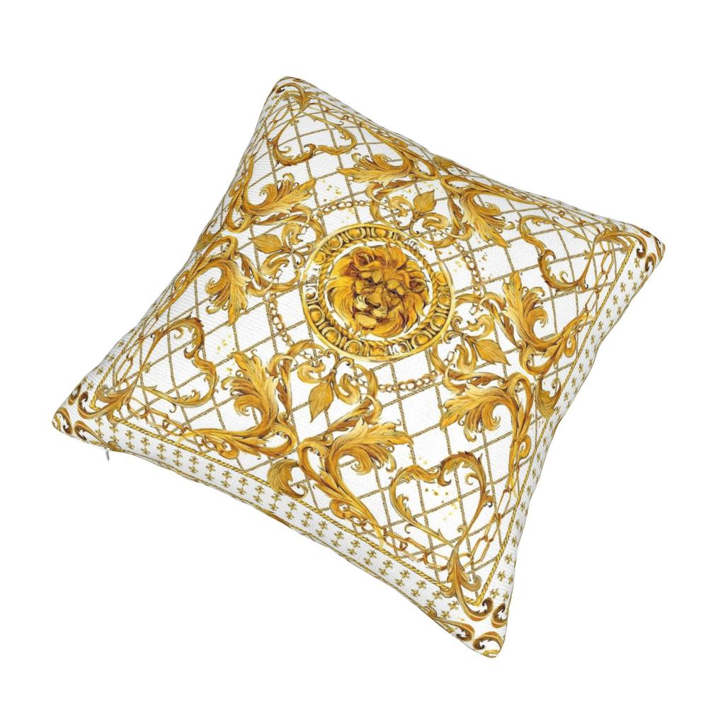 Goldener Löwe Damast Ornament Kissenbezug Bedruckter Polyester Kissenbezug Dekor Barock Zierkissenbezug Hülle Zuhause Quadratisch 45*45cm