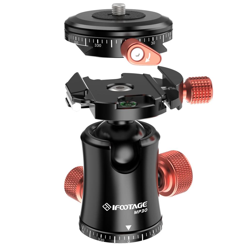 IFOOTAGE MP30 Dual Panoramic Photography Tripod Ball Professional Aluminum Ball Head for DSLR 10kg and Tilt Angle 360° Head, Tripods, Monopods,