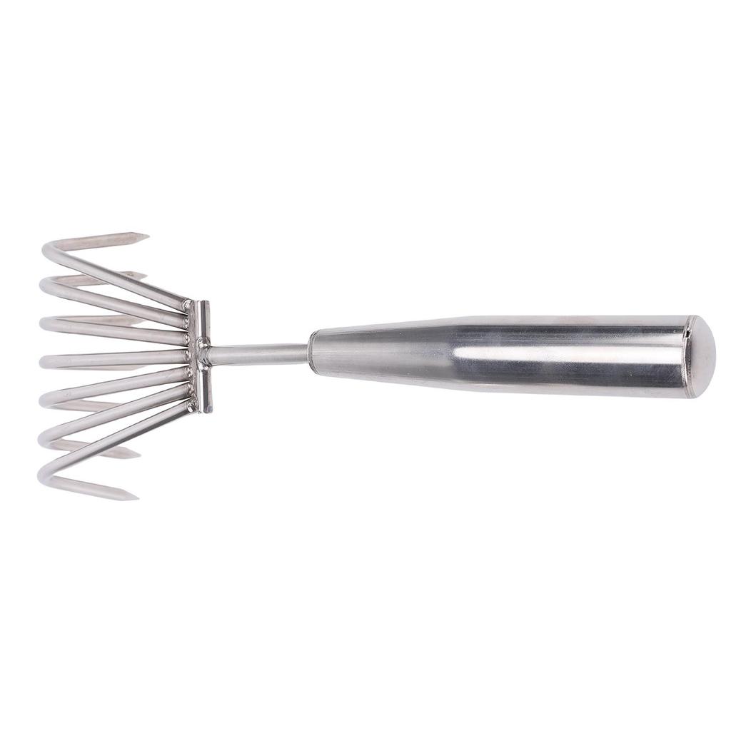 Stainless Steel Hand Rake Soil Tiller Small Beach Rake with Comfortable Handle 7 Sturdy Tines for Gardening Multi