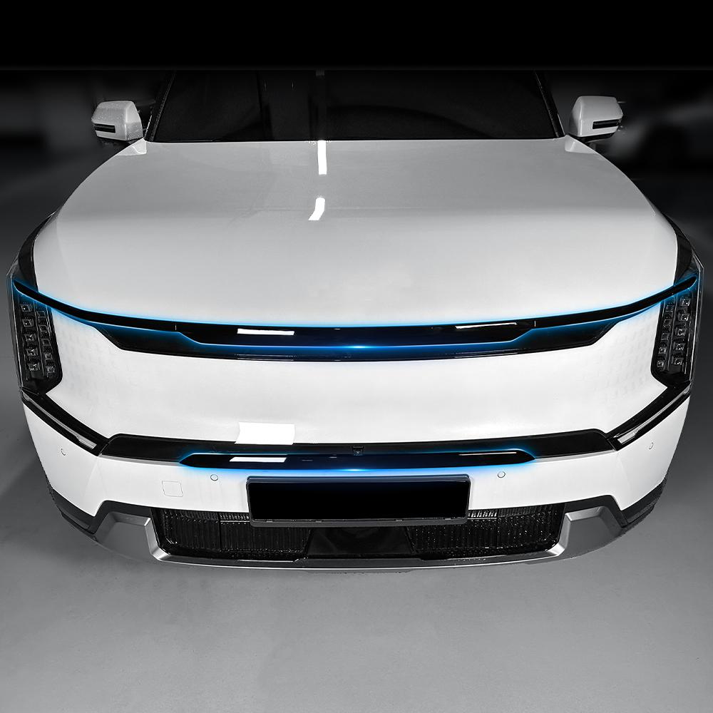 For Kia EV9 4 PCS Auto Carbon Fiber Piano Black Exterior Front Bumper Mesh Decorative Stripes Mouldings LHD RHD