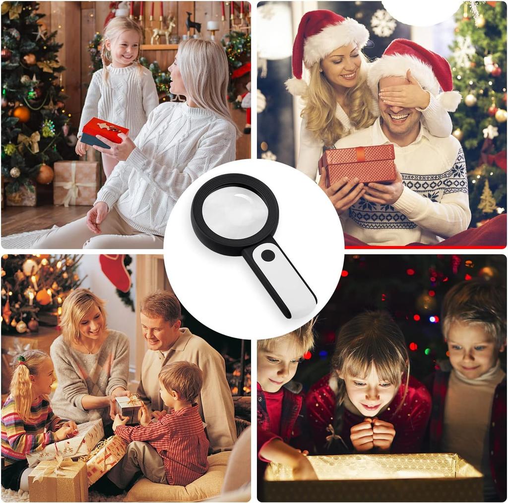 AMIUKON Handheld Magnifying Glass with 30x 18 3 for Children and Jewelry Exploration Light, Magnification, Large, LEDs, Modes, Portable, Seniors,