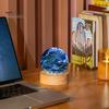 Faux Crystal Glass Balls USB Powered LED Chakra Ball with Wooden Base Ice Cracked Spheres Night Light for Meditation Home Table Decor