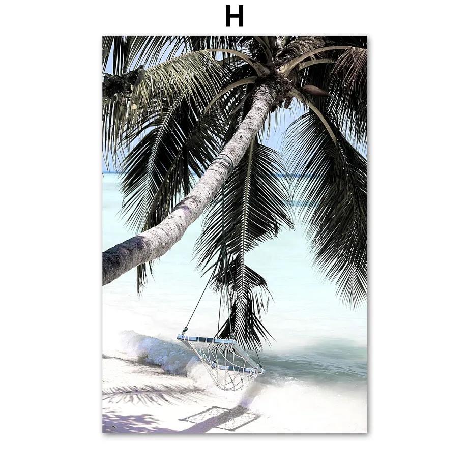 Canvas Painting Nordic Landscape Sea Beach Bike Palm Reed Sea Poster Print Wall Art Pictures For Living Room Home Decor