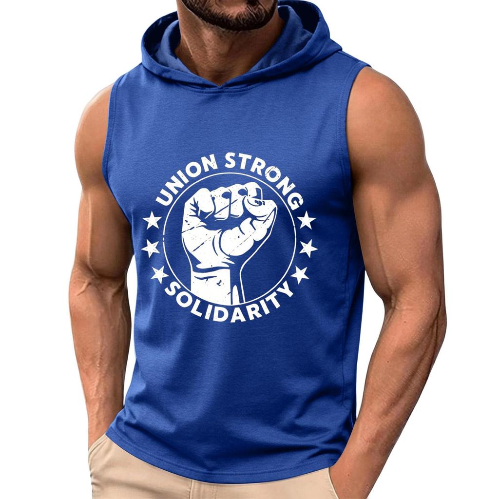 Men's Sleeveless Hoodie Lightweight Casual Hooded Tank Top Labor Day Graphic Print Muscle Fit Summer Shirt