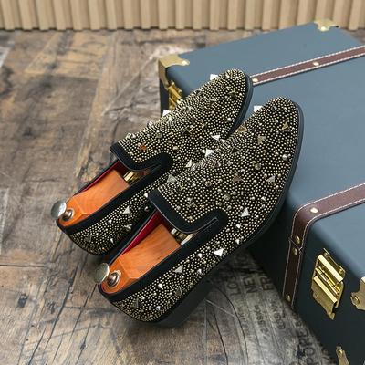 Men's Gold Charm Rhinestones Rock Punk Casual Shoes Flats Male Homecoming Wedding Dress Footwear Zapatillas Hombre