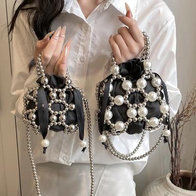 Spring Summer New Beaded Pearl Mini Children's Parent-child Model Hand-carried Oblique Span Small Shoulder Bag