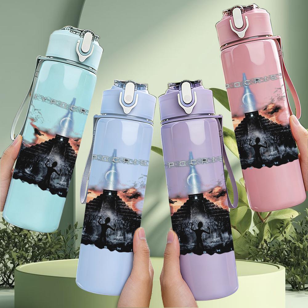 1PC Retro Female Silhouette Black White Print 750ml Portable Sports Water Bottle Leakproof Gym Outdoor Travel Drink Cup