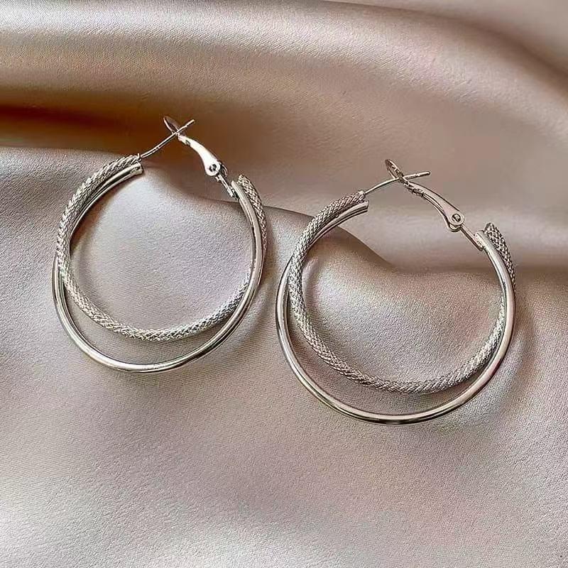 Elegant Double Layer Large Earrings - Minimalist Luxury for Autumn/Winter