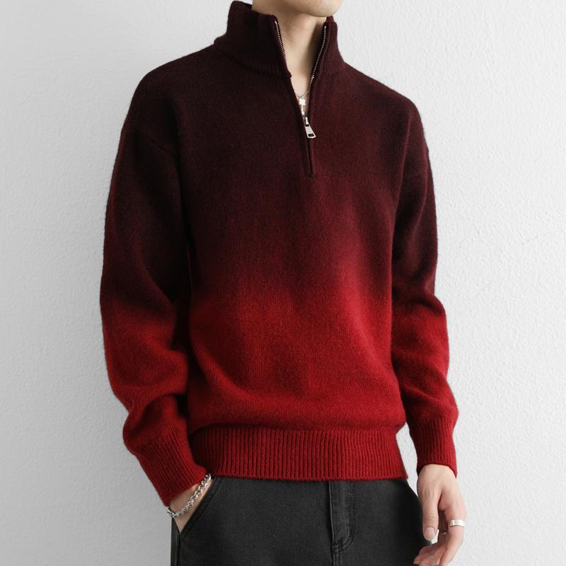 

Мужской вязаный пуловер градиентного цвета на полумолнии L красный