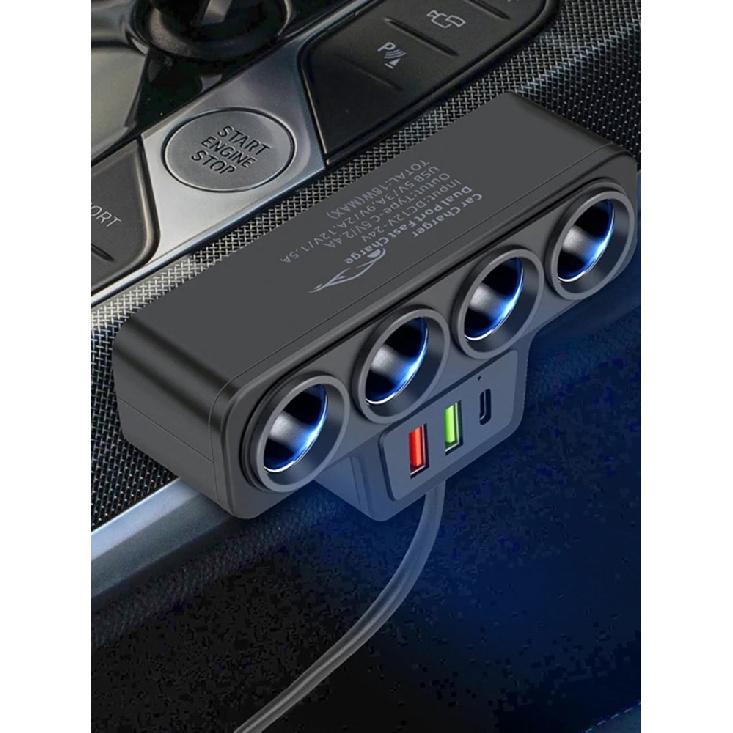 QC3.0+PD 3.1A Car USB Charger 12V-24V 4-Socket Car Cigarette Lighter Splitter 120W Phone Power Adapter USB Phone Charger Adapter