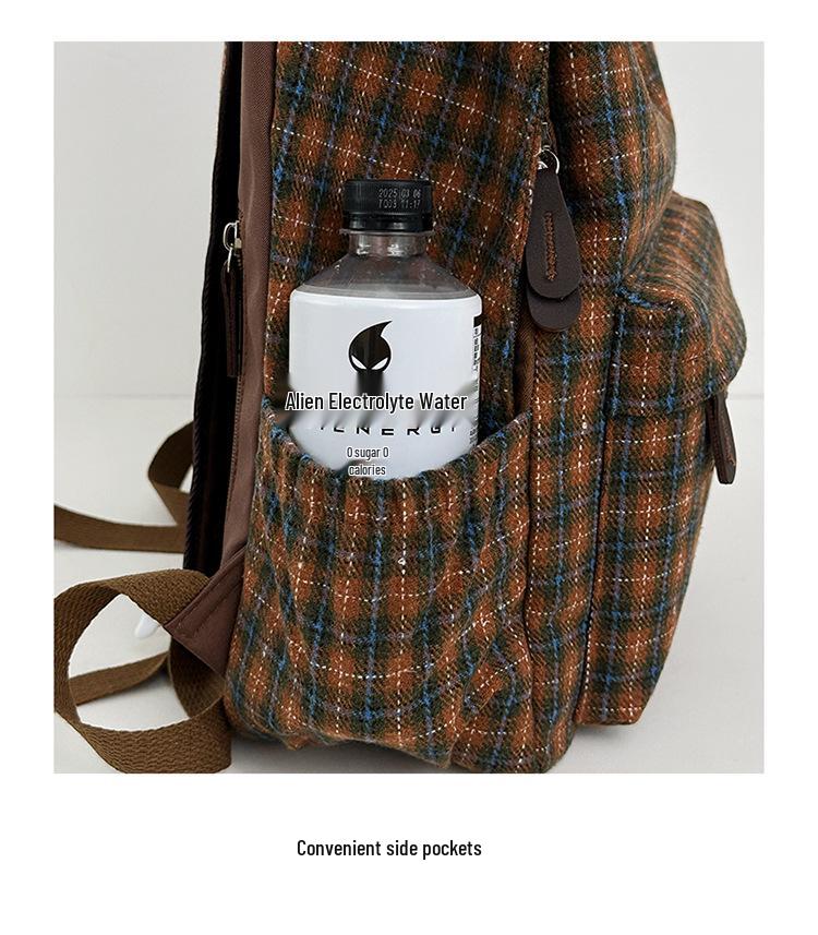 Mori Style Plaid Tweed Backpack: Versatile, Large-Capacity School Bag for Junior High Students