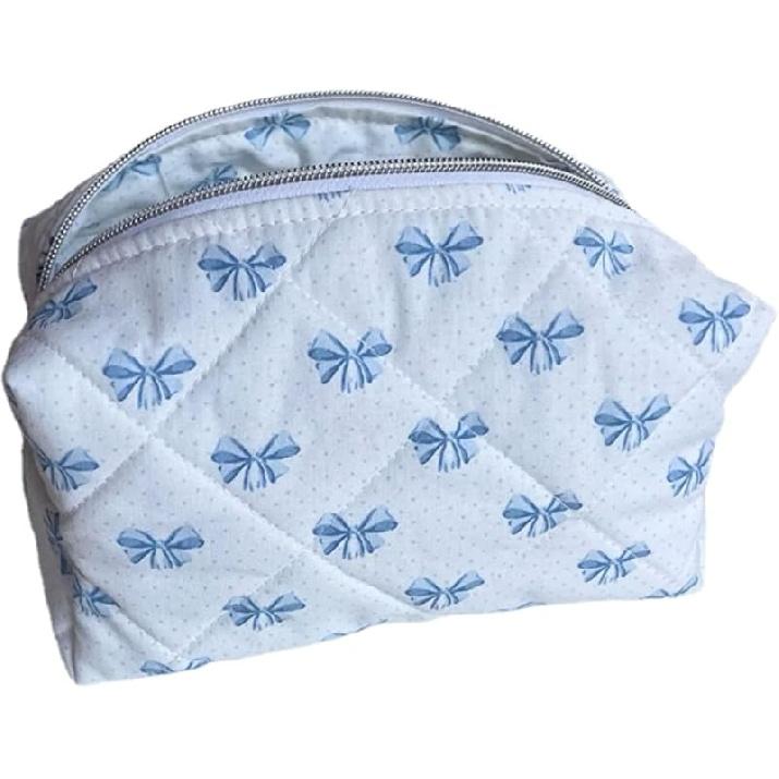 Cute Quilted Bow Y2k Makeup Bag Coquette Small Pouch Preppy Floral Heart Cosmetic Bag Toiletry Organizer Bag (Color03)