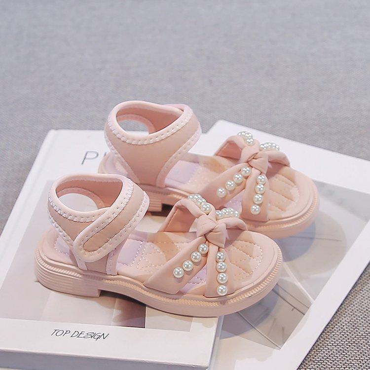 Summer Sandals for Girls Princess Pearl Teenager Girl's Sneakers Waterproof Barefoot Beach Shoes for Children