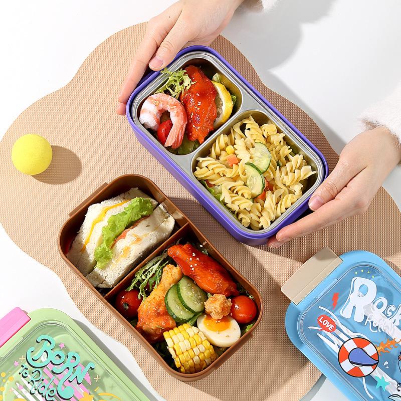 Cartoon Student Lunch Bento Box - Large Capacity, Microwaveable with Divider and Buckle