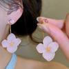 2026 New Arrival White Pink Blue Color Resin Rhinestone Flowers Long Dangle Earrings for Women Real Gold Plated Copper