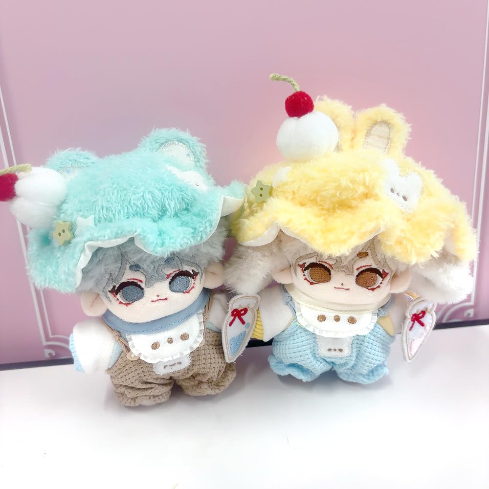 Yellow and Overalls Set for 10cm Plush Kigurumi Otaku Doll Kpopdoll Costume Hat, Bib, T-Shirt, Toy, Accessories, Activities, Mascot, [Used]