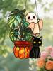 Cute Halloween Ghost Hanging Decor Acrylic Black Cat & Pumpkin Potted Plant Design Wall Decor Home & Garden Window Ornament Gift