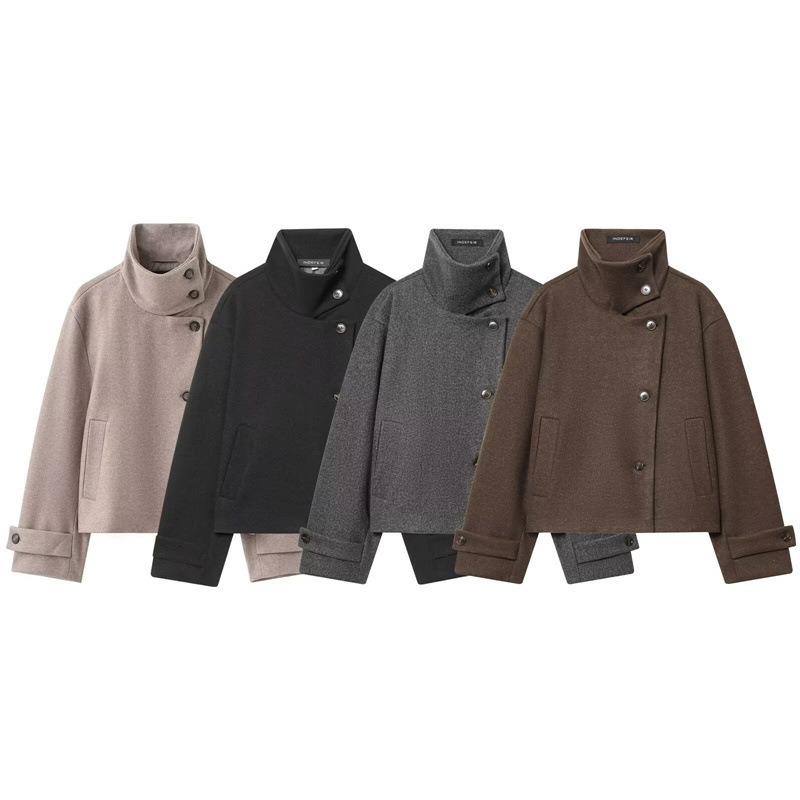 Womens Casual Stand Collar Long Sleeve Solid Color Commute Jacket Outerwear