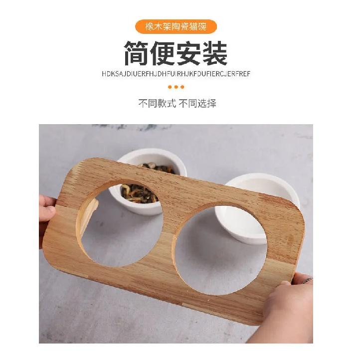 Cat Bowl Ceramic Solid Wood Bowl Rack Cat Food Bowl Cat Rice Bowl Cat Bowl Feeding Tableware Cat Food Basin Pet Supplies