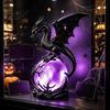 Dragon Sculpture for Living Room Gothic Night Light, Resin Statue with Purple Glowing Crystal Lights Sphere, Fantasy Table Lamp Halloween Home Desktop