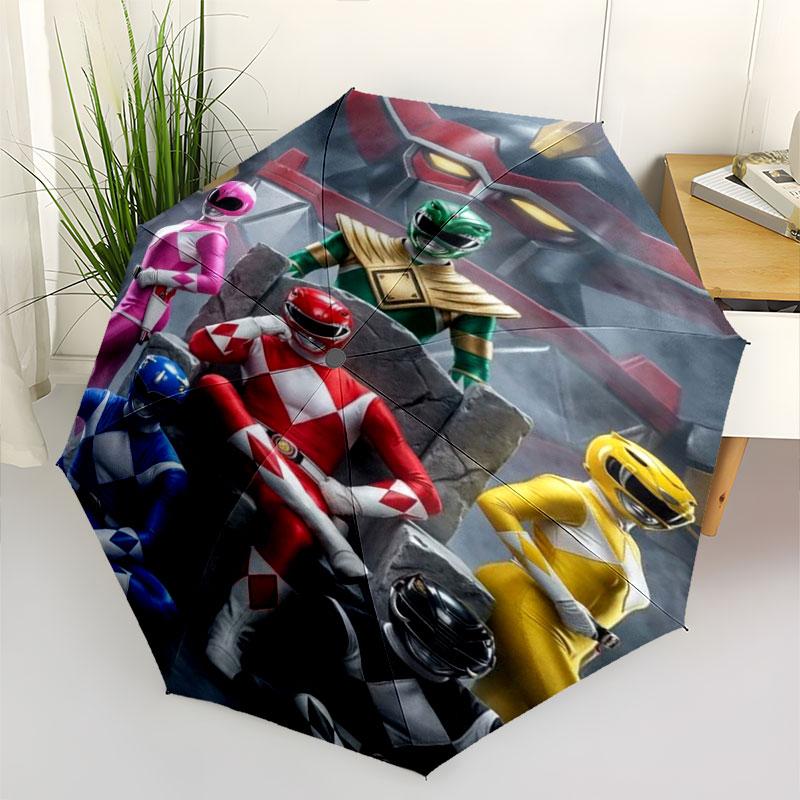 Power Rangers Umbrella Windproof Automatic Folding Umbrella Cartoon Superhero Rain Umbrella for Kids Boys Gift