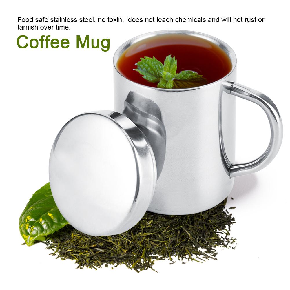 Portable Stainless Steel Double Wall Mug Anti‑scald Coffee Tea Milk Cup with lid for Home Office Travel(220ML )
