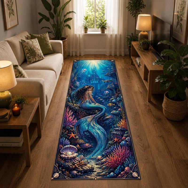 Ocean Jellyfish Coral Tropical Fish print Runner Rug,Hallway,Kitchen,Bedside,Washable Runner Rug,Home Decor Present