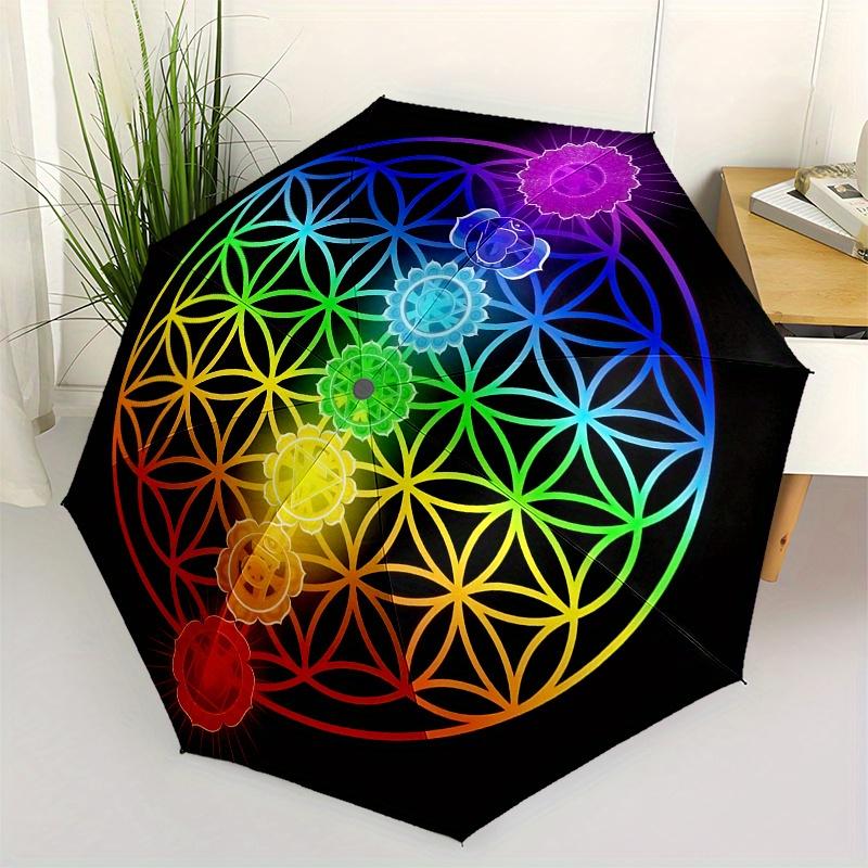 

Chakra Balance Mandala Wall Art: Vibrant Energy Healing Design Umbrella, Cute Umbrella with Cute Design, Portable 3-Fold Compact Umbrella for Men &