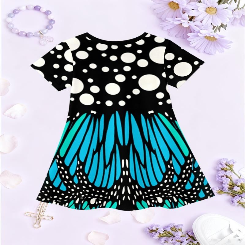 Girls' 3D Red Butterfly Print Short Sleeve Dress, Comfortable Fit, Perfect for Outdoor Activities and Vacations
