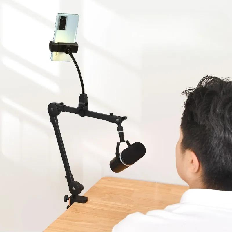 Suporte de Microfone Braço Longo Rotativo Suporte Clipe Suporte para Transmissão ao Vivo Suporte de Microfone de Mesa Robusto para Videogame
