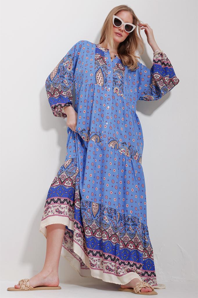 Women's Hijab Dress New Season Fashion Orange Magnetic Collar Paisley Patterned Maxi Dress