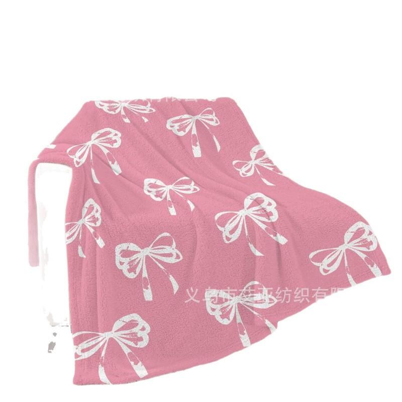Cute Pink Flannel Blanket Soft Bow Design Nap Air Conditioner Girls