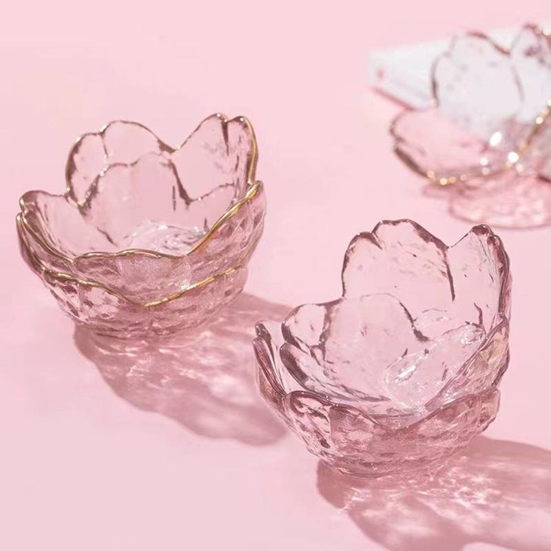 Small Glass Dish Nordic Style Gold Inlay Glass Sauce Bowl Bbq Seasoning Dipping Flower Petal Bowl Glass Seasoning Dish