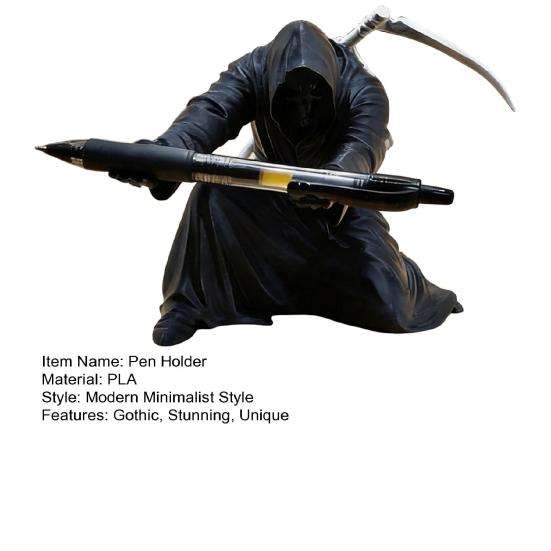 Grim Reaper Pen Holder 3D Printed Gothic Pencil Storage Rack Desktop Organizer for Halloween Home Office Decor