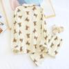 Women's Long-sleeved Trousers 100% Cotton Pajamas Double-layer Gauze Loungewear Crepe Breathable Cartoon Bear Print Pyjamas