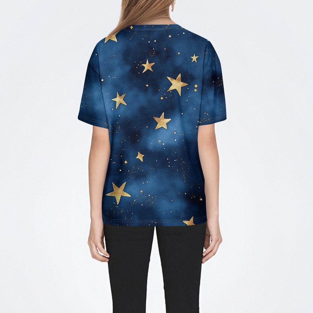 Women's  Sky Printed Fashion Casual Round Neck Short Sleeve T-shirt Top