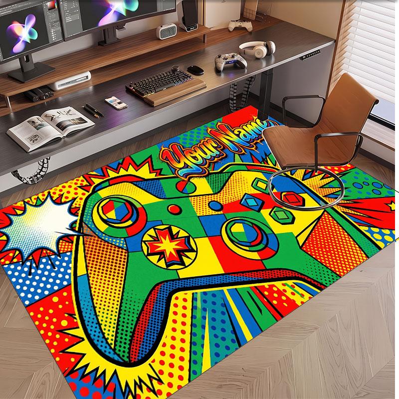 Game Controller Theme Soft Crystal Velvet Rug Custom Name & Text Print Non Slip Floor Rug for Bedroom Living Room