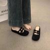 Retro Mori round head bow inner heightening bag head half slippers summer outer wear wedge heel Muller shoes